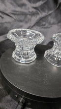 Load image into Gallery viewer, Pair of Vintage Clear Pressed Glass Faceted Candle Holders – Heavy Crystal-Style Glow

