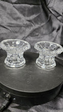 Load image into Gallery viewer, Pair of Vintage Clear Pressed Glass Faceted Candle Holders – Heavy Crystal-Style Glow
