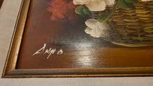 将图片加载到图库查看器，Vintage “Angra” Signed Floral Basket Oil Painting – Heavy Impasto Still Life in Gilt Frame (c. 1960s–1980s)
