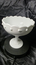 Load image into Gallery viewer, Indiana Glass Teardrop Milk Glass Pedestal Compote Bowl – Vintage Scalloped Centerpiece
