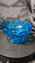 Load image into Gallery viewer, Vintage L.E. Smith “Moon &amp; Stars” Blue Glass Compote Bowl / Candy Dish – Mid-Century Collectible
