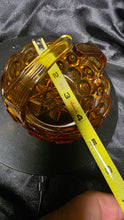 Load image into Gallery viewer, Vintage L.E. Smith Moon &amp; Stars Amber Glass Split-Handle Basket – Mid-Century Pressed Glass Candy Dish

