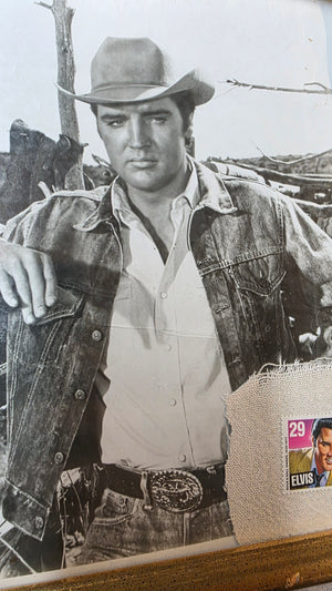 Framed Elvis Presley Vintage Western Film Publicity Still with 29¢ Legends of American Music Stamp
