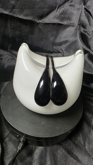 Vintage Polish Art Glass Sculptural Bowl – White with Black Teardrop Accents