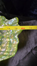 Load image into Gallery viewer, Vintage Iridescent Green Ruffled Art Glass Bowl – Carnival Style Freeform Dish
