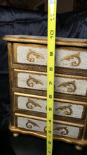 Load image into Gallery viewer, Vintage Florentine-Style Jewelry Box Chest – Gold Gilt Wood, Red Velvet Drawers, Made in Japan
