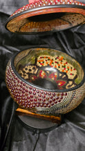 Cargar imagen en el visor de la galería, Ornate Resin Mosaic Lidded Jar – Red &amp; Gold Beaded Decorative Accent Tureen
