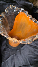 Load image into Gallery viewer, Hand-Blown Orange &amp; Clear Art Glass Swung Vase with Ruffled Rim

