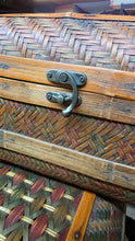 Load image into Gallery viewer, Vintage Woven Bamboo Nesting Trunk Set (3-Piece) with Domed Lids &amp; Brass Latches
