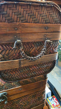Load image into Gallery viewer, Vintage Woven Bamboo Nesting Trunk Set (3-Piece) with Domed Lids &amp; Brass Latches

