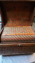 Load image into Gallery viewer, Vintage Woven Bamboo Nesting Trunk Set (3-Piece) with Domed Lids &amp; Brass Latches
