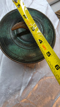 Load image into Gallery viewer, Vintage Israeli Verdigris Brass Lidded Bowl – Sculptural Mid-Century Pedestal Dish
