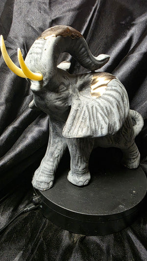 Vintage-Style Textured Gray Elephant Figurine with Raised Trunk & Gold Accents