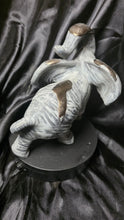 Load image into Gallery viewer, Vintage-Style Textured Gray Elephant Figurine with Raised Trunk &amp; Gold Accents
