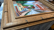 गैलरी व्यूवर में इमेज लोड करें, Vintage Signed Mexican Street Scene Oil Painting in Rustic Carved Wood Frame
