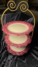 Load image into Gallery viewer, Gibson Everyday Gardino Rosso 3 Tier Serving Stand Red Hand Painted Dessert Tray
