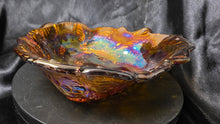 Load image into Gallery viewer, Vintage Indiana Glass Loganberry &amp; Leaf Amber Carnival Glass Bowl
