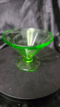 Load image into Gallery viewer, Vintage Federal Glass Green Uranium Glass Footed Sherbet Dish – Depression Era Optic Panel
