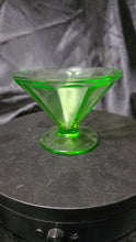 Load image into Gallery viewer, Vintage Federal Glass Green Uranium Glass Footed Sherbet Dish – Depression Era Optic Panel
