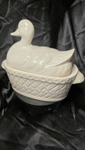 Load image into Gallery viewer, White Ceramic Duck Soup Tureen Basket Weave Japan 1970s
