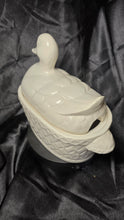 Load image into Gallery viewer, White Ceramic Duck Soup Tureen Basket Weave Japan 1970s
