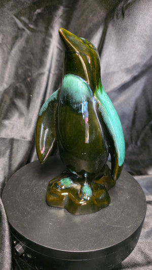 Vintage Blue Mountain Pottery Penguin Figurine Black & Green Drip Glaze
