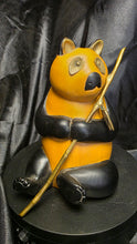 将图片加载到图库查看器，Vintage Sarreid Hand-Carved Wooden Panda Figurine with Brass Bamboo Accent
