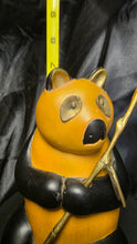 将图片加载到图库查看器，Vintage Sarreid Hand-Carved Wooden Panda Figurine with Brass Bamboo Accent
