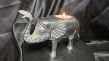 Load image into Gallery viewer, Vintage 1977 Arthur Court Aluminum Elephant Candle Holder Trunk Up Luck
