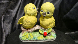 Vintage Otagiri Style Yellow Bird Pair Figurine on Branch Base