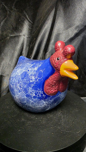Vintage CBK Ltd Blue Marbled Ceramic Hen Farmhouse Chicken Figurine