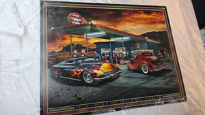 Larry Grossman “Wheelin’ ‘n Dealin’” Metal Sign – Flying A Gasoline Hot Rod Art