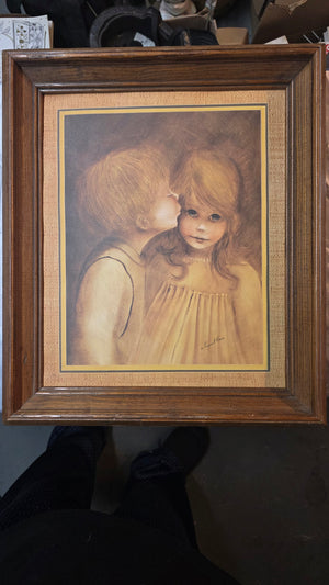 Vintage Margaret Kane “A Little Kiss” Big Eye Print Framed MCM Art