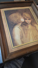 Cargar imagen en el visor de la galería, Vintage Margaret Kane “A Little Kiss” Big Eye Print Framed MCM Art
