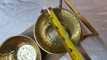 Load image into Gallery viewer, Mid-Century Modern Hammered Brass Triple Bowl Serving Set on Wood Tray
