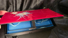 将图片加载到图库查看器，Vintage Asian Satin Brocade Chrysanthemum Stationery Box Case
