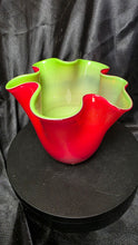 Load image into Gallery viewer, Gorgeous Designs Handblown Cased Glass Handkerchief Vase Ruby Red Chartreuse
