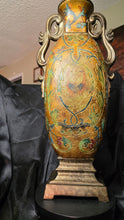 将图片加载到图库查看器，Vintage Japanese Style Faux Champlevé Urn Pillar Candle Holder with Peacock Motif
