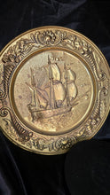 Load image into Gallery viewer, Vintage Embossed Brass Sailing Ship Wall Plate Made in England
