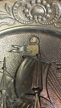 Load image into Gallery viewer, Vintage Embossed Brass Sailing Ship Wall Plate Made in England
