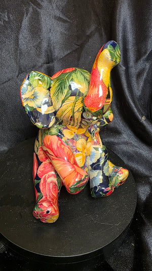 La Vie Safari Patchwork Elephant Figurine – Vibrant Floral Decoupage with Raised Trunk