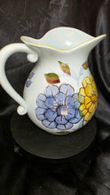 Load image into Gallery viewer, Vintage Hand-Painted Mediterranean Floral Ceramic Pitcher
