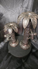 Charger l'image dans la galerie, Bombay Brass Monkey Palm Tree Candle Holders – Hollywood Regency Pair
