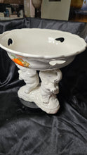 Load image into Gallery viewer, Vintage Triple Elephant Pedestal Fruit Bowl Majolica Style Centerpiece
