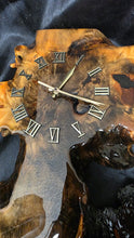 Load image into Gallery viewer, Handcrafted Burl Wood Epoxy Wall Clock Live Edge Rustic Artisan Slab
