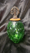 Load image into Gallery viewer, Vintage Green Spatter Glass Lamp Shade or Fairy Lamp Globe with Ornate Finial

