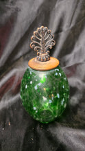 Load image into Gallery viewer, Vintage Green Spatter Glass Lamp Shade or Fairy Lamp Globe with Ornate Finial
