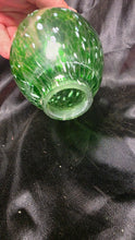Load image into Gallery viewer, Vintage Green Spatter Glass Lamp Shade or Fairy Lamp Globe with Ornate Finial
