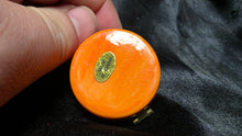 Load image into Gallery viewer, Vintage Porcelain Trinket Box Orange Lattice Dome Hinged Jewelry Keepsake
