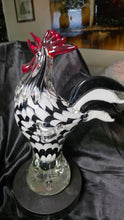 Load image into Gallery viewer, Massive Murano Style Art Glass Rooster 16” Black White 10lb Sculpture
